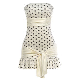 LIZAKOSHT - Sexy Polka Dot Print Dress Women Strapless Patchwork Bandage Knot Ribbon Stretch Chic Midnight Party Club Bodycon