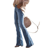 LIZAKOSHT - Elegant Mid Waist Flared Jeans Women's Broken Holes Wide Leg Denim Pants Female Solid Color Commuter Casual Trousers Streetwear