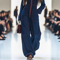 LIZAKOSHT - Women Jumpsuits for Autumn Winter Long Sleeve Loose Fashion Streetwear Overalls Wide Leg Pants Trousers Woman's Clothing