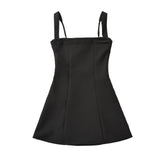 LIZAKOSHT - Sexy Low Chest Slash Chest Corset style Sling Dress Women Cross Lacing up Back A-lined Mini Dresses Party Skater Short Sun Robe