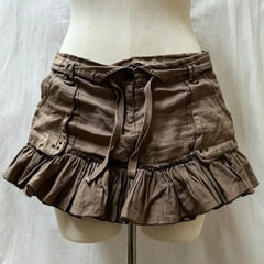 LIZAKOSHT - Y2k Euramerican Vintage Turn Down Lace Up Fashion Skirt Harajuku Gothic High Street Ruffle Edge Jupe Spice Girl Punk Skirts