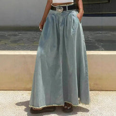 LIZAKOSHT - Spring New American Style Casual Elegant Versatile Denim Skirt Straight Cut Long Casual Chic Midi Skirt for Daily Wear