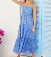 LIZAKOSHT - Women's Tie Shoulder Strap Dress Fashion Print Sleeveless Backless Long Flowy Dress for Summer Holiday Beach Sundress