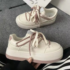 LIZAKOSHT - Pink Platform Shoes Women's Sneakers Spring Casual Chunky Vintage White Canvas Flats Tennis Female