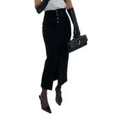 LIZAKOSHT - Black High Waist Belly Slit Straight Hip Skirt Female New Commuting Temperament One-step Skirt