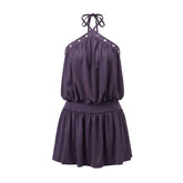 LIZAKOSHT - Women Y2k Halter Mini Dress Coquette Drop Waist Backless Bubble Dress Elegant Lady Cocktail Party A Line Mini Dress