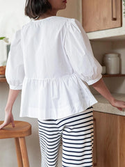 LIZAKOSHT - Women's Spring Summer Casual Peplum Tops Half Sleeve Open Front Tie Up Solid Color/Plaid Blouse Female Basic Shirts Streetwear