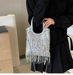 LIZAKOSHT - Trendy Design Sequin Tassels Tote Handbags and Purses Women Shoulder Crossbody Bags 2024 New Messenger Clutches Bag High Quality