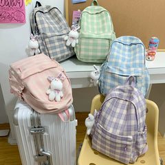 LIZAKOSHT - Fashion New Lady Lattice Travel School Bag Female Plaid Cute College Backpack Trendy Women Bag Girl Cool Kawaii Laptop Backpack
