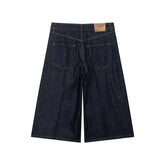 LIZAKOSHT - Fashion Baggy Deep Blue High Waist Ripped Hole Straight Knee Length Wide Leg Jeans Women Loose Denim Pants Short Trousers
