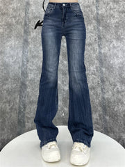 LIZAKOSHT  -  Design Sense Retro Micro Trumpet Jeans Women 2000s Vintage New High Waist Slim Pants Fashion Elastic Slim Mop Pants Streetwear