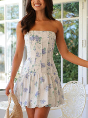 LIZAKOSHT - Elegant Off-Shoulder Ruffle Sleeve Maxi Dress Vintage Floral Print Boho Beach Party Long Dress with Belt