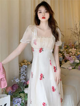 LIZAKOSHT - Vintage Square Collar Embroidered Fairy Dress Chiffon Dress formal dress women elegant robe longue mousseline de soie floral