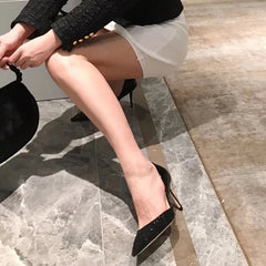 Lizakosht Summer Crystal High Heel Sandals Feminine Lacquer Leather Sequins Wrapped Head Wedding Banquet Hollow Shallow Mouth Slim Heels