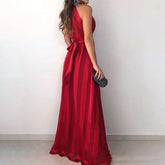LIZAKOSHT - Red Dress New Spring Summer Fashion Striped Bandage V-Neck Sleeveless Sexy Evening Party Dresses Clothes For Women