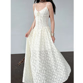 LIZAKOSHT  -  Cotton Blend Women Fashion Sleeveless Flower Long Dress Slim Body Sexy Elegant Spaghetti Strap Beige Maxi Dress Vestidos Clothes