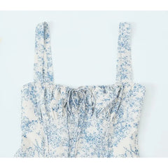 LIZAKOSHT - Floral Print Sling Short Dress For Women French Style Sexy Lace Up Bandage Back A-line Mini Dresses Summer 2025 New Holiday Robe