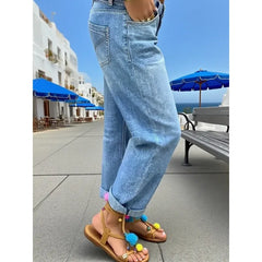 LIZAKOSHT - Womens Jeans Y2k Jeans Baggy Jeans Button Detail Design Straight Leg Denim Pants Comfortable Loose Trousers