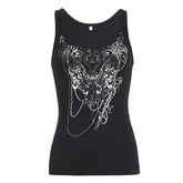 LIZAKOSHT - Floral Print Fashion Camisole Vest For Women's Summer Y2K Vintage Personality Street Black Versatile Comfort Tank Sleeveless Top
