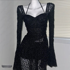 LIZAKOSHT - Luxury Rhinestones See-through Outfit swimwear Women Sexy Mesh See Through Bikini Set Hot Girl Y2k One-piece camisole Swimsuits