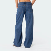 LIZAKOSHT - Women Y2K Low Rise Baggy Jeans Retro Aesthetic Loose Fit Boyfriend Straight Wide Leg Jeans Trendy Stretch Long Denim Pants