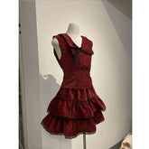 LIZAKOSHT - Sweet Womens Dresses Lace Bow Goth Y2k Party Dress Punk Sleeveless Kawaii Vintage Harajuku Korea Ball Gown V-Neck 90s Grunge Emo