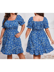 LIZAKOSHT - Women s Elegant V-Neck Ruffle Sleeve Floral Print Mini Dress Off Shoulder Short Flowy A-Line Dress Casual Summer Dress
