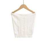 LIZAKOSHT - Women Off The Shoulder Twist Lace Trimmed Button Knitted Strapless Top