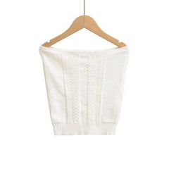 LIZAKOSHT - Women Off The Shoulder Twist Lace Trimmed Button Knitted Strapless Top