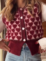LIZAKOSHT  -  Heart Shaped Knitted Vest Sweater Waistcoat Round Neck Slim Fit Sleeveless Cardigan Knitwear Warm Fashion Women Tank Top SPring