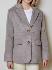 LIZAKOSHT - Casual Solid Color Lapel Women's Coat Elegant Long Sleeved Pocket Single Breasted Jacket Autumn Warm Commuting Ladies Streetwear