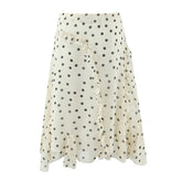 LIZAKOSHT - New Women's Irregular Skirt Ruffle Edge Apricot Polka Dot Skirt