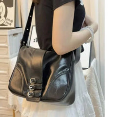 LIZAKOSHT - High Street Black Handbag Purse Women Sweet Cool Pu Leather Casual Crossbody Bags Female Versatile Messenger Bag Y2k