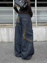 LIZAKOSHT - Women Streetwear Wide Leg Jeans Harajuku Camouflage Leopard Patchwork Denim Pants American Vintage Hottie Y2K Machete Trousers