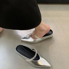 LIZAKOSHT - Fashion Mules Pointed Toe Slippers Women Autumn Rhinestone Flats Heels Shoes Female Elegant Outdoor Comfort Moccasin Pumps