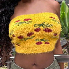 LIZAKOSHT - Jacquard Knitted Plush Strapless Top for Women's Summer New Style Sexy and Spicy Girl Style Slim Fit Interior Sweater Tank Tops