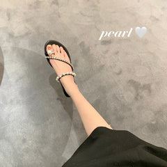LIZAKOSHT - new summer crystal band flat sandals women/girl's clip toe pearl rivets gladiator sandalias mujer jandal summer shoes woman