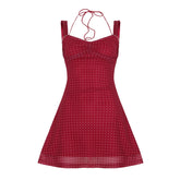 LIZAKOSHT - Romantic Polka Dot Red Women Short Dress Square Collar Halter Sleevelss A-line Dresses Summer Vacation Style Outfits