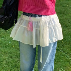 LIZAKOSHT  -  Mesh Skirts for Women Vintage See Through Bandage Tulle Mini Skirt Spring Summer 2025 New Y2k Fashion Chic Lady Skirts