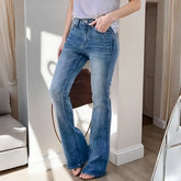 LIZAKOSHT - Women's Mid-Rise Stretchy Flare Jeans Retro Slim-Fitting Versatile Office Casual Wear Stretch Denim Pants