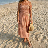LIZAKOSHT - Women Polka Dot Print Dress Shirred Sleeveless Spaghetti Strap Maxi Dress Beach Vacation Party Night Cocktail Dress