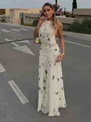 LIZAKOSHT - Sexy Printed Halter Long Dresses Women Fashion Sleeveless Backless High Waist Slim Maxi Dress 2025 Lady Summer Chic Casual Robes