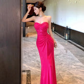 LIZAKOSHT - Dresses Women Sexy Lace Patchwork Strapless Slim Ruched Backless Temperament Cocktail Dress Party Female Fashion