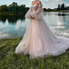 LIZAKOSHT - Classic Off Shoulder Tulle Lace Up A-Line Formal Evening Dresses Birthday Party Prom Gowns Customized
