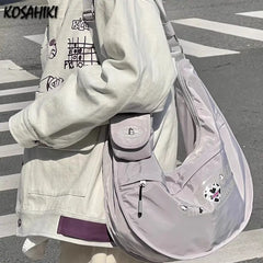 LIZAKOSHT - Korean Casual Simple Women Hobo Bag Y2k Kawaii Sweet Heart Letter Print Shoulder Fashion High-capacity Grunge Crossbody s