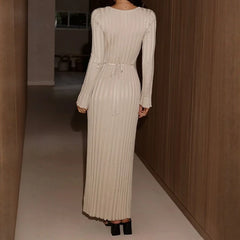 LIZAKOSHT - Fall Knitted Long-sleeved Dress Elegant Party Dress V-neck Women's Long Skirt