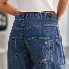 LIZAKOSHT - Jeans For Woman Y2k Jeans Distressed Wide Leg Trousers With Curved Hem Casual Loose Fit Comfort Stretch Denim Trendy