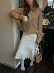 LIZAKOSHT - Women's Chic Solid Color Knitwear Cardigan Fuzzy Long Sleeve Button-down Front Closure Autumn Loose Fit Basic Sweaters 2025