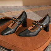 LIZAKOSHT  -  Retro High Heels Mary Jane Shoes Spring Autumn Fashion Women's Shoes  Shallow Buckle Buckle Chunky Elegant Office High Heels