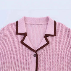 LIZAKOSHT  -  New Fashion Retro Shorts Suit Summer Women V Neck Knitted T-shirt Tops Casual Button Shorts Holiday 2 Piece Sets Womens Outfits